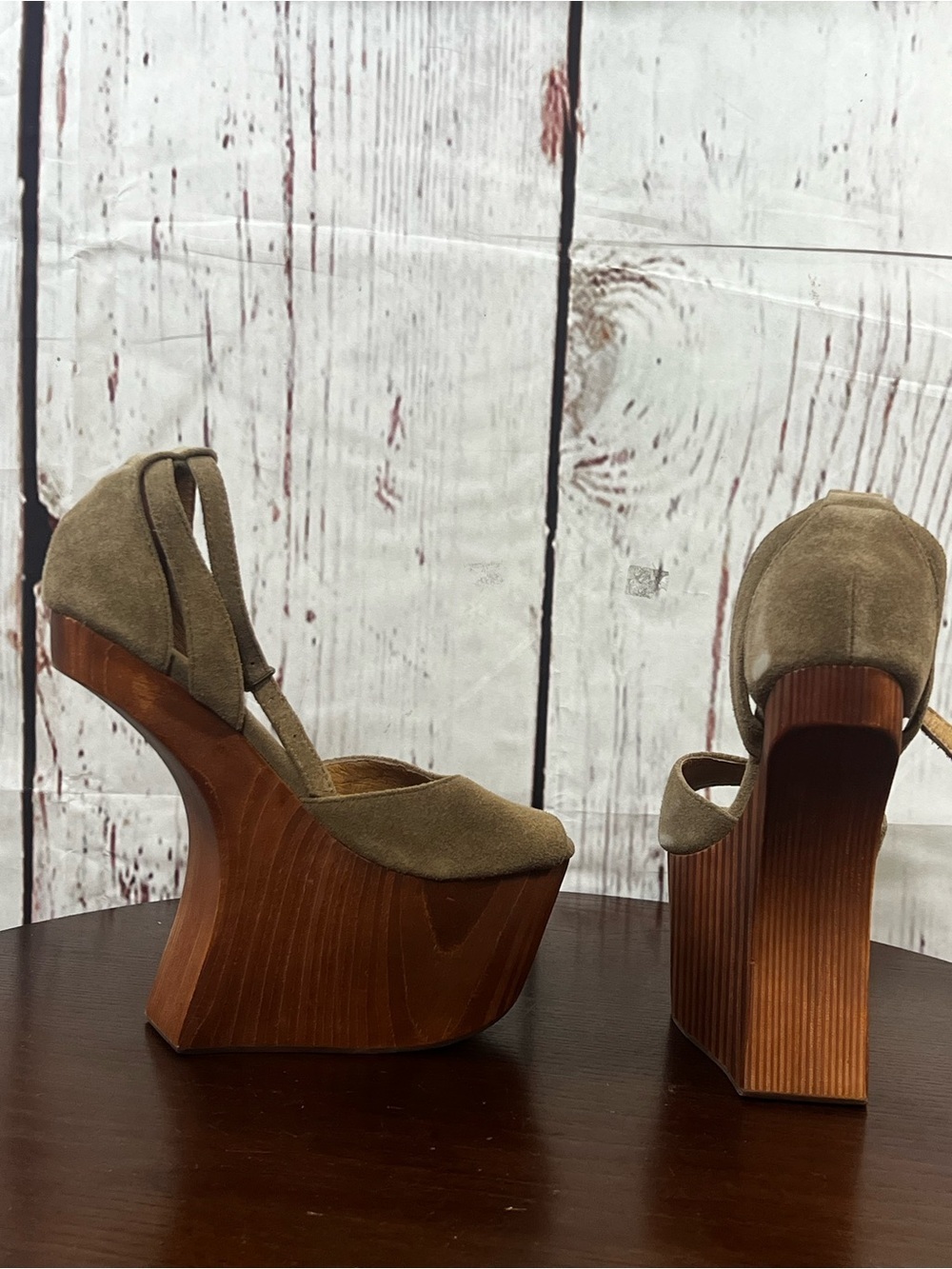 JEFFREY CAMPBELL HAVANA STR8TUP Taupe Suede Heelless Platform Wedge Sandals 6.5 - Picture 7 of 13